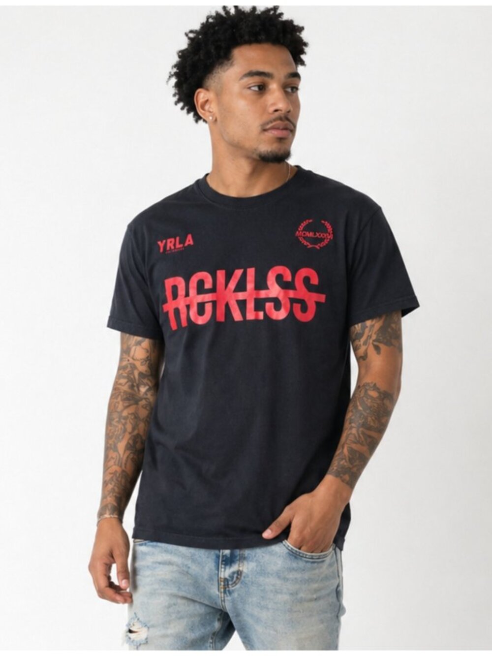 Young & Reckless Men's Medium Black Red Graphic T Shirt Streetwear Cotton Tee